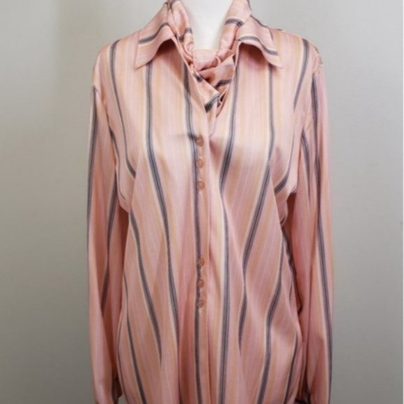 Vintage Striped Career Blouse with Tie Size 18 - Picture 9 of 10
